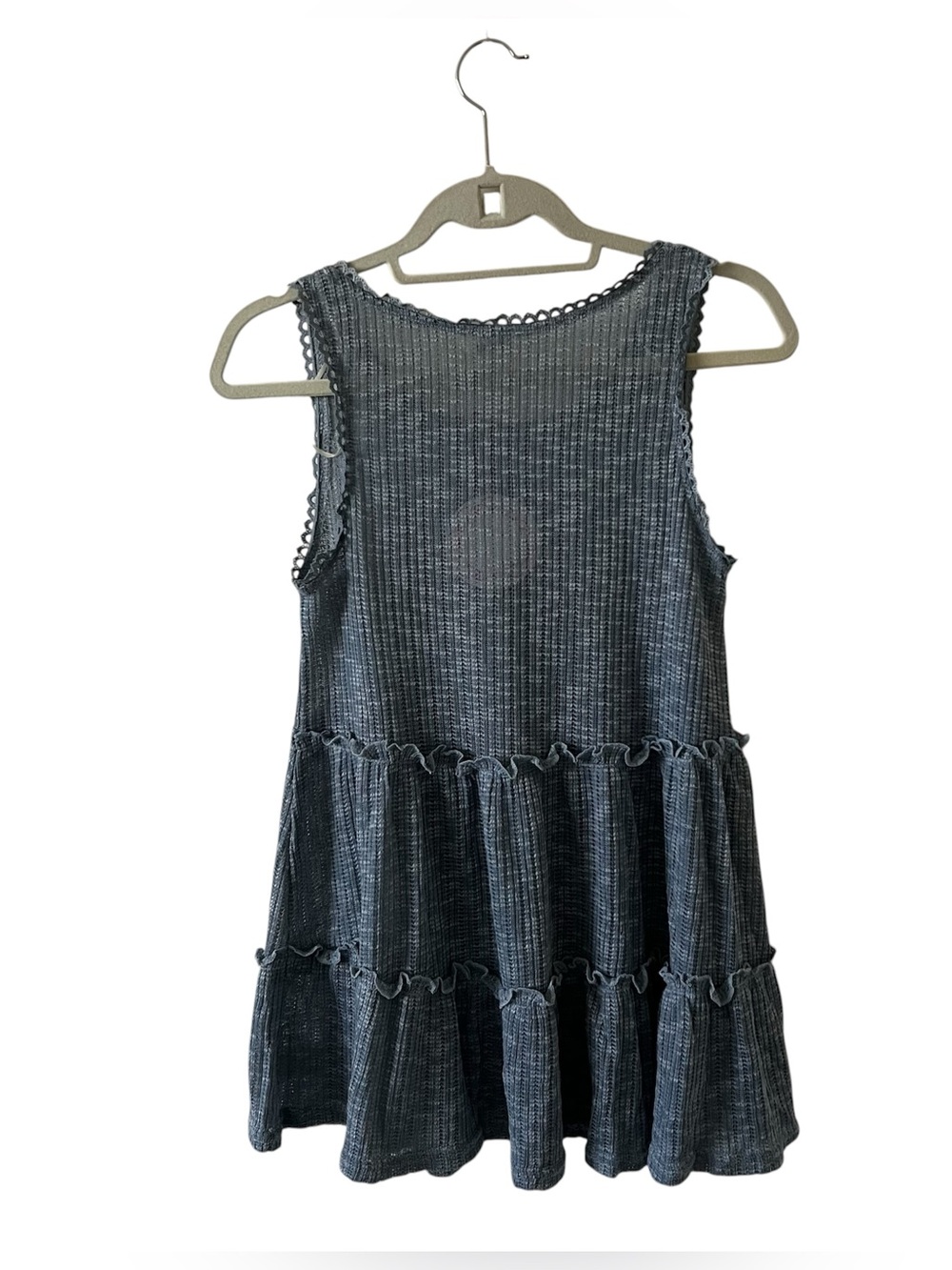 NWT Umgee Ruffle Tiered Babydoll Knit Tunic Tank Top Blue Grey Medium - Picture 11 of 15